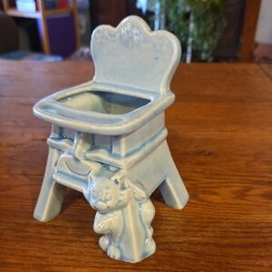 Charming Blue Ceramic Cat Planter